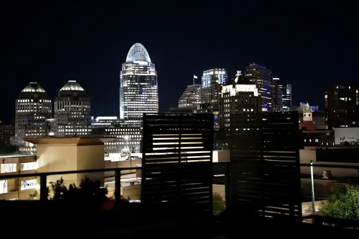 Cincinnati skyline at night from the rooftop