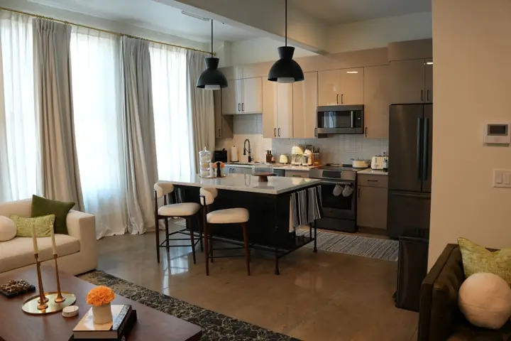 Open kitchen and living area